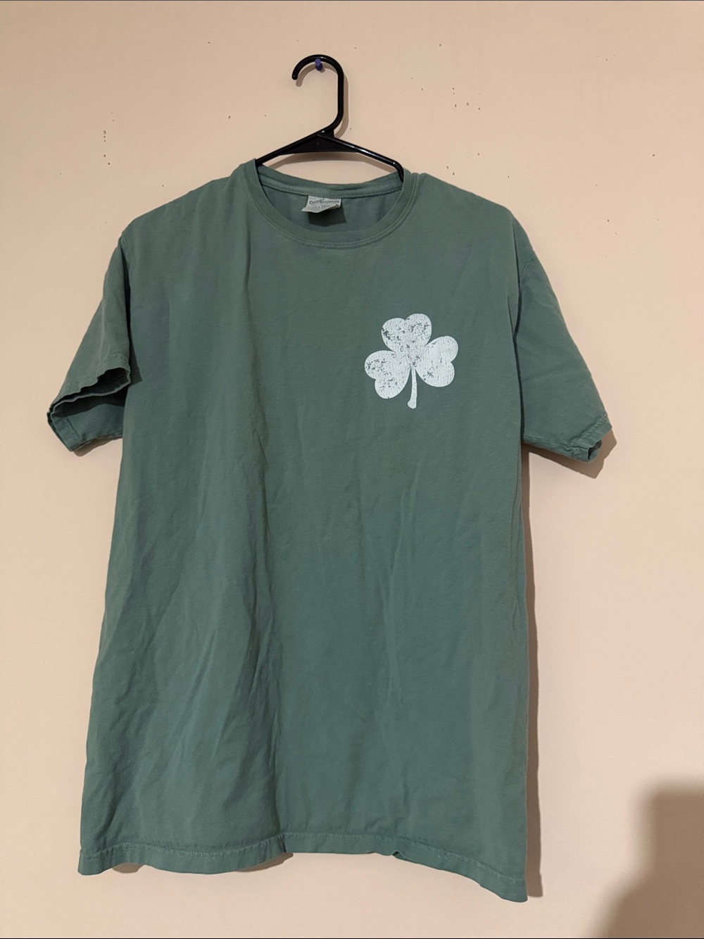 Short-Sleeve Green Tee with White Clover Graphic